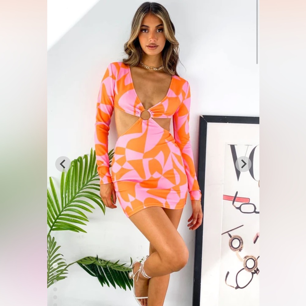 beginning boutique dress. pink and orange
